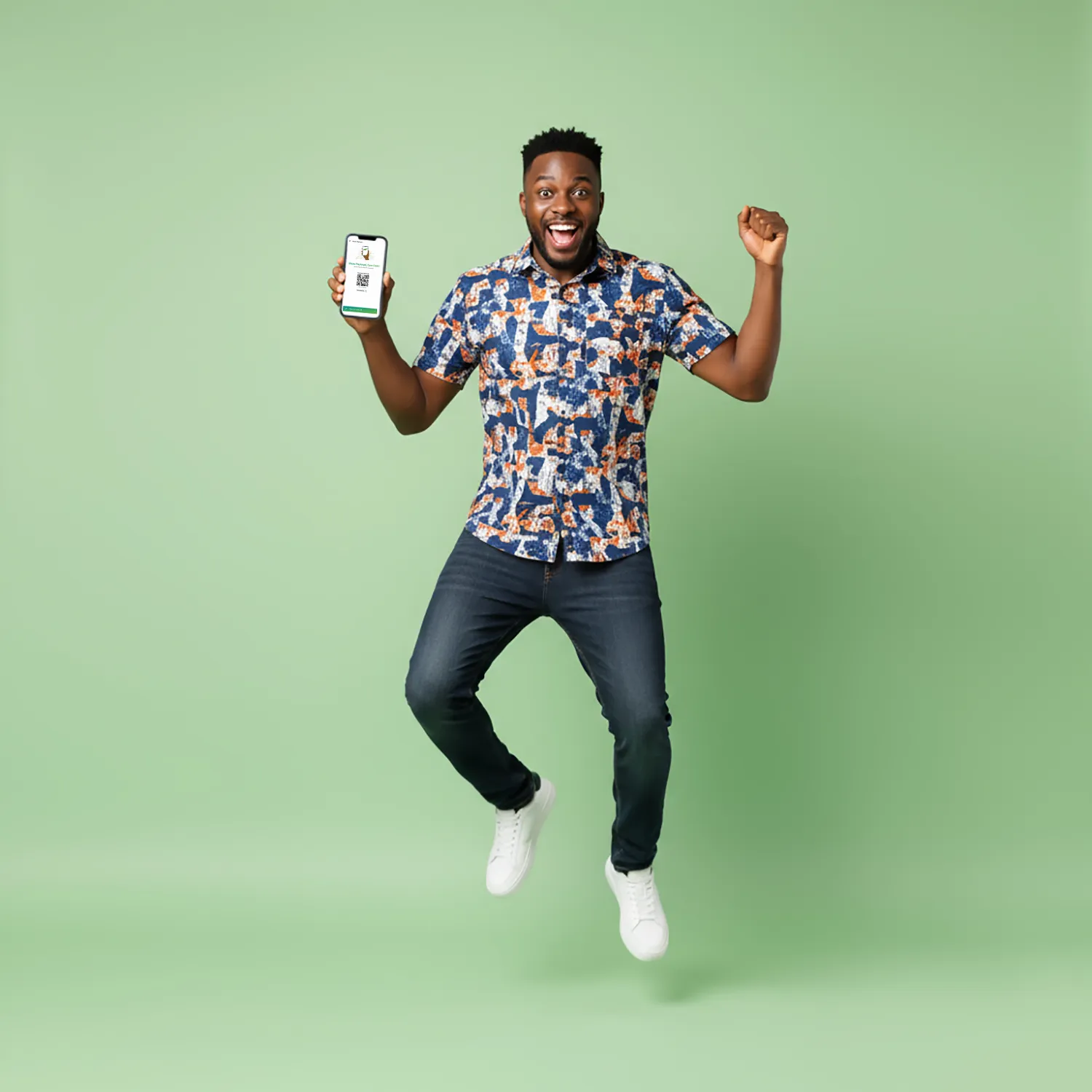 Happy customer celebrating while using PayAngel app to earn rewards from sending money