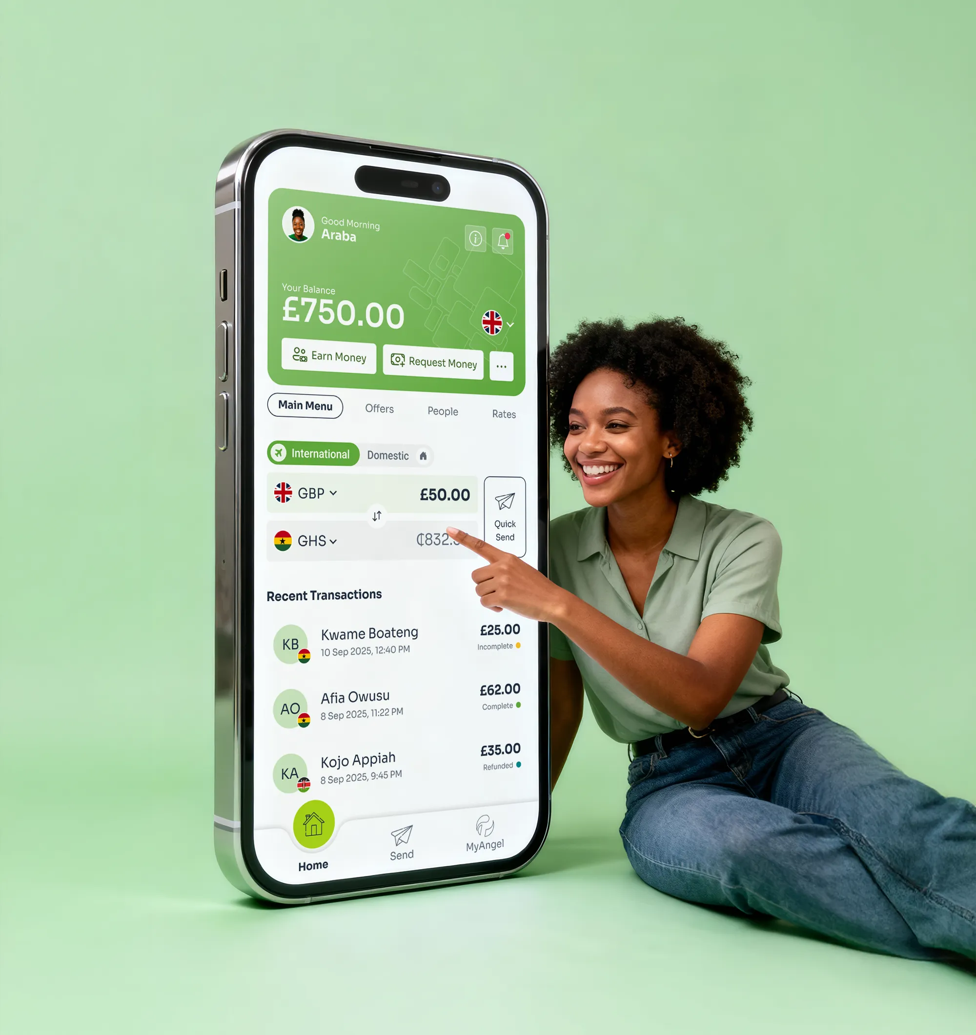 PayAngel mobile app for instant international money transfers