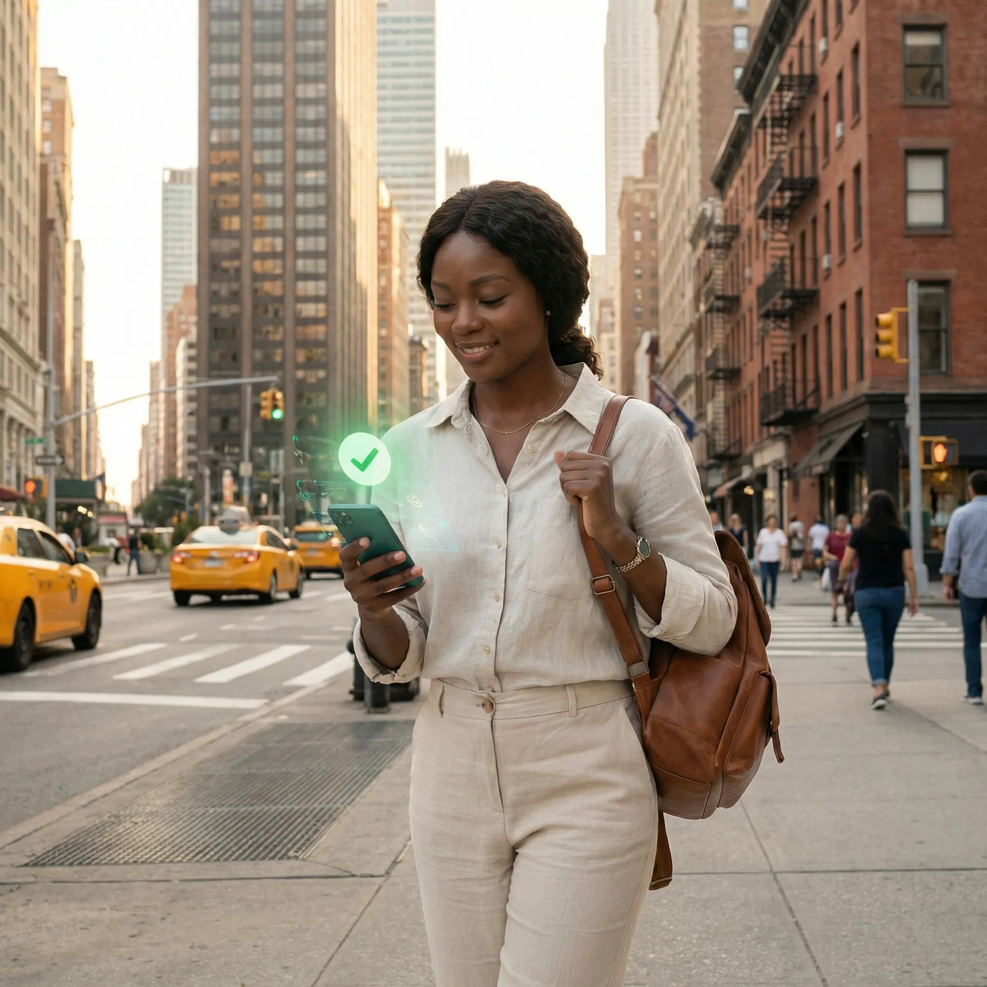 Woman in London sending money with PayAngel on her smartphone